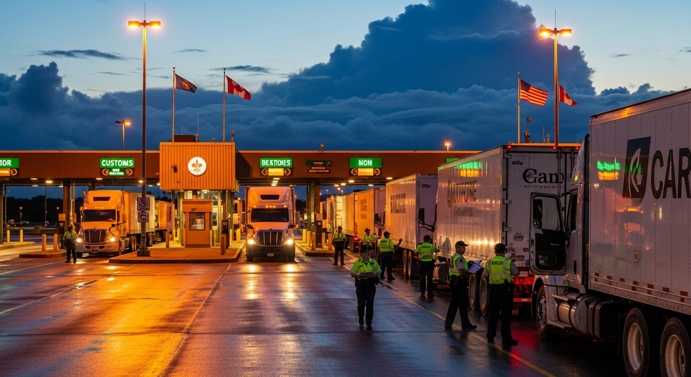 Cross-border truck crossing between Canada and the United States