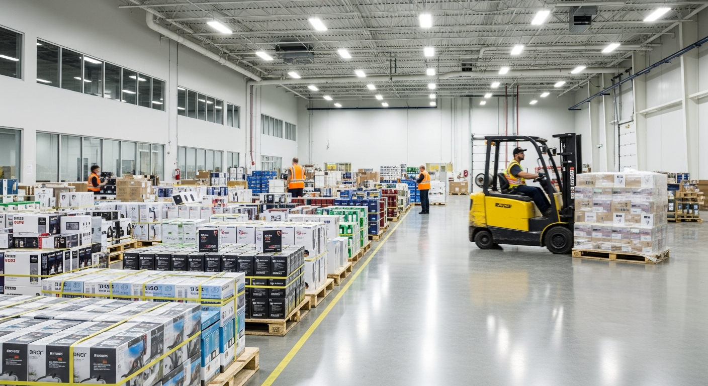 Manufacturing production line with components staged for assembly in Ottawa