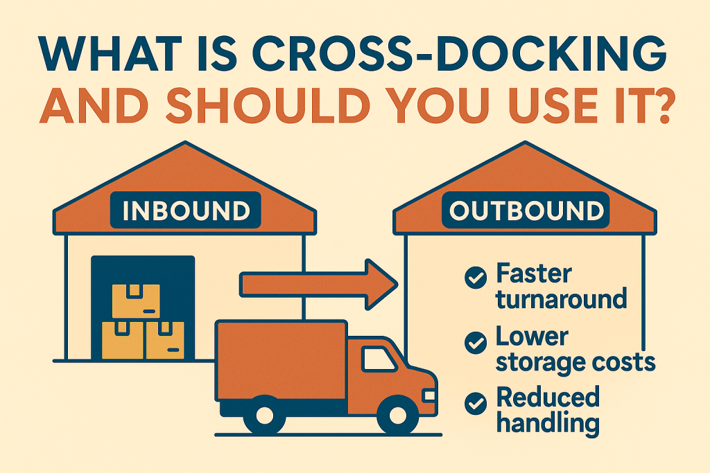 Cross-docking benefits visual showing faster turnaround, lower costs, and reduced handling