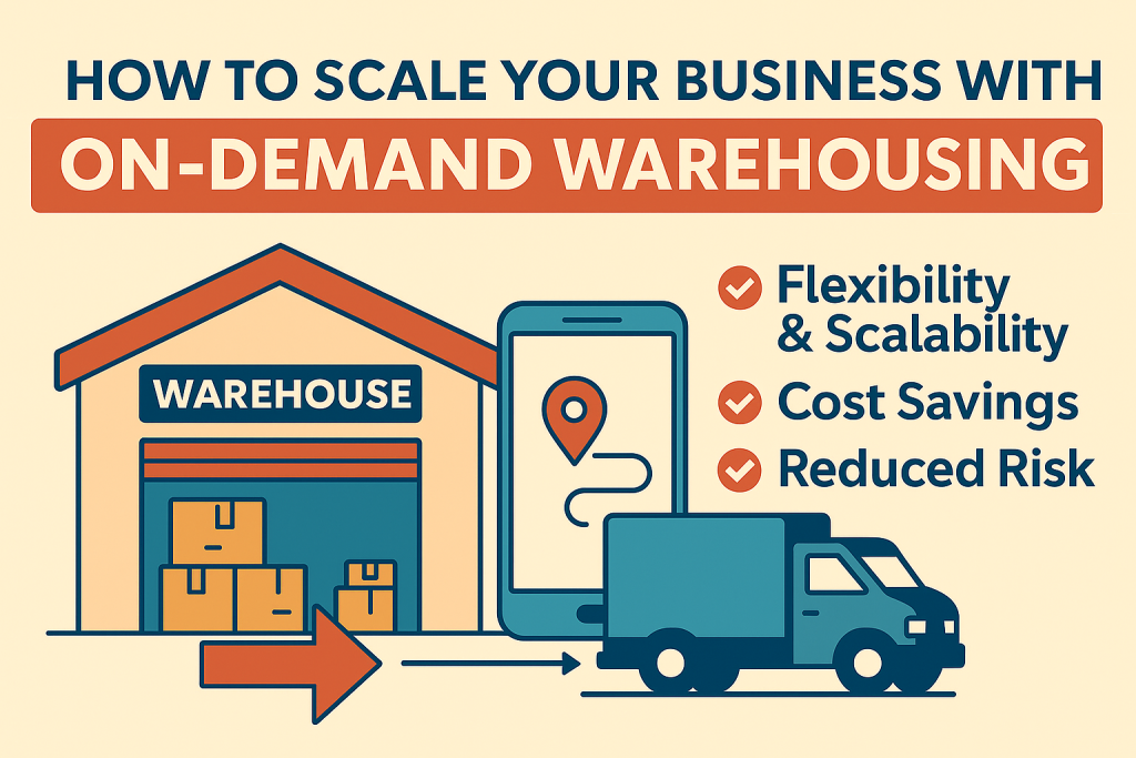 Business growth via on-demand warehouse solutions visual with truck and boxes